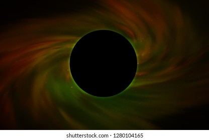 Dark Green, Yellow vector background with a black hole, sky. Decorative design in space style with a black hole. Backdrop for super sales on Black Friday.
