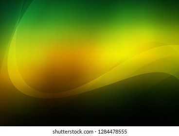 Dark Green, Yellow vector background with curved circles. Creative illustration in halftone marble style with gradient. A completely new template for your business design.