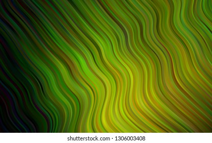 Dark Green, Yellow vector background with bent lines. Shining illustration, which consist of blurred lines, circles. Marble style for your business design.