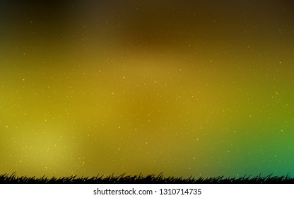 Dark Green, Yellow vector background with galaxy stars. Blurred decorative design in simple style with galaxy stars. Best design for your ad, poster, banner.