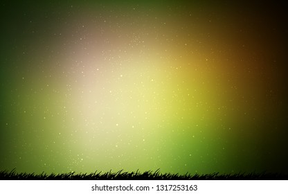 Dark Green, Yellow vector background with galaxy stars. Glitter abstract illustration with colorful cosmic stars. Best design for your ad, poster, banner.