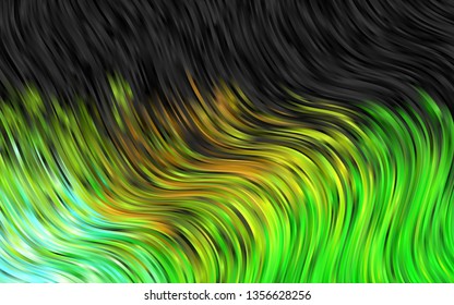 Dark Green, Yellow vector background with bent lines. Brand new colored illustration in marble style with gradient. The best blurred design for your business.