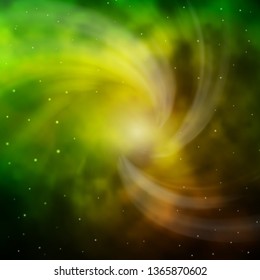 Dark Green, Yellow vector background with colorful stars. Shining colorful illustration with small and big stars. Best design for your ad, poster, banner.