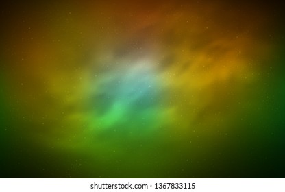Dark Green, Yellow vector background with astronomical stars. Glitter abstract illustration with colorful cosmic stars. Best design for your ad, poster, banner.