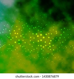 Dark Green, Yellow vector background with colorful stars. Shining colorful illustration with small and big stars. Design for your business promotion.