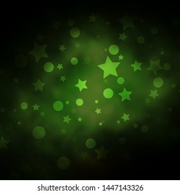 Dark Green, Yellow vector background with circles, stars. Abstract design in gradient style with bubbles, stars. Pattern for trendy fabric, wallpapers.