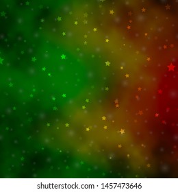 Dark Green, Yellow vector background with small and big stars. Blur decorative design in simple style with stars. Best design for your ad, poster, banner.
