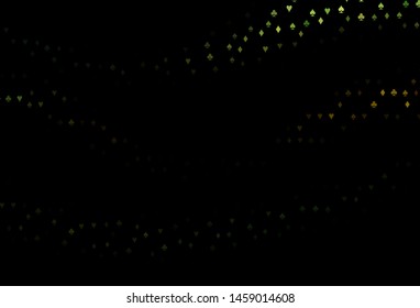 Dark Green, Yellow vector background with cards signs. Colorful gradient with signs of hearts, spades, clubs, diamonds. Template for business cards of casinos.