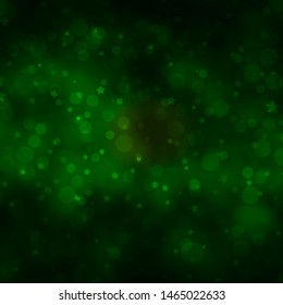 Dark Green, Yellow vector background with circles, stars. Colorful disks, stars on simple gradient background. Pattern for design of fabric, wallpapers.