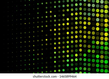 Dark Green, Yellow vector background with bubbles. Blurred bubbles on abstract background with colorful gradient. Pattern of water, rain drops.