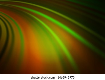 Dark Green, Yellow vector background with bent lines. A sample with blurred bubble shapes. Marble design for your web site.