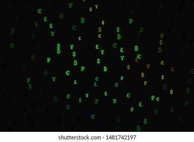 Dark Green, Yellow vector background with signs of currency. Modern abstract illustration with symbols of digital money. Design for ad, poster, banner of money making.