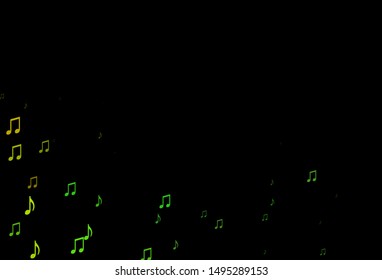 Dark Green, Yellow vector background with music symbols. Isolated colorful music keys on abstract background. Pattern for websites of musitians.