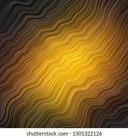 Dark Green, Yellow vector background with wry lines. Bright illustration with gradient circular arcs. Template for cellphones.