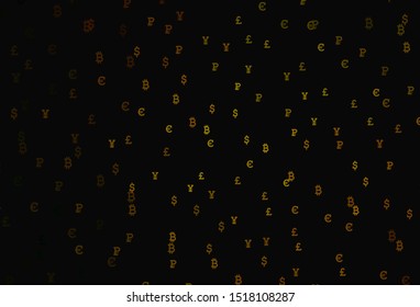 Dark Green, Yellow vector background with signs of currency. Shining colored illustration with currency signs. Template for ads of currency markets, bank loans.
