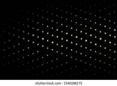 Dark Green, Yellow vector background with cards signs. Illustration with set of hearts, spades, clubs, diamonds. Pattern for ads of parties, events in Vegas.