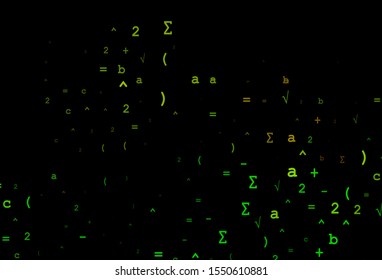 Dark Green, Yellow vector background with Digit symbols. Modern geometrical illustration with numerals. Pattern for ads, poster, banner of books.