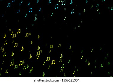 Dark Green, Yellow vector background with music symbols. Shining illustration of colorful gradient music notes. Pattern for websites of musitians.