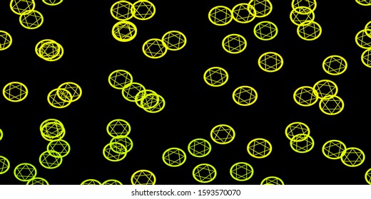 Dark Green, Yellow vector background with occult symbols. Colorful vintage illustration with gradient alchemy shapes. Simple base for your occult design.