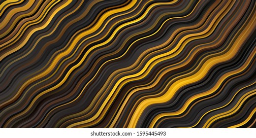 Dark Green, Yellow vector background with wry lines. Bright illustration with gradient circular arcs. Template for cellphones.