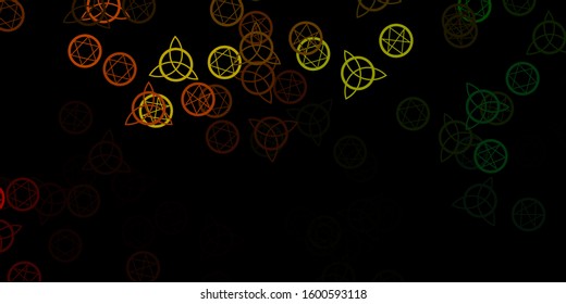 Dark Green, Yellow vector background with occult symbols. Colorful mystic symbols with a gradient in ancient style. Simple base for your occult design.