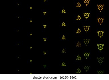 Dark Green, Yellow vector background with occult symbols. Illustration with magical signs of spiritual power. Simple base for your occult design.