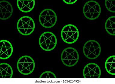 Dark Green, Yellow vector background with occult symbols. Colorful vintage illustration with gradient alchemy shapes. Best design halloween events.