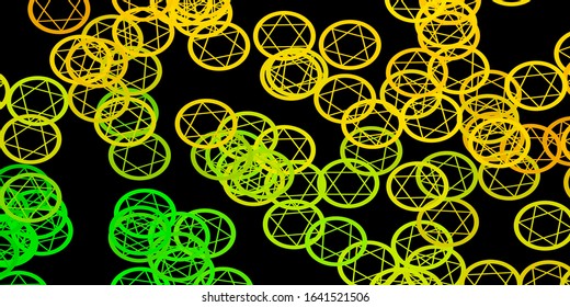 Dark Green, Yellow vector background with occult symbols. Abstract illustration with gothic gradient shapes. Simple base for your occult design.