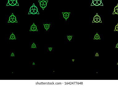 Dark Green, Yellow vector background with occult symbols. Abstract illustration with gothic gradient shapes. Simple design for occult depiction.