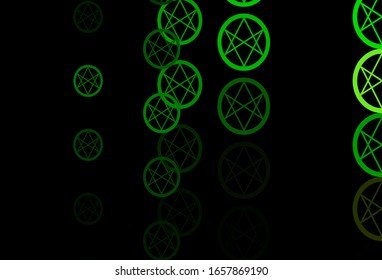 Dark Green, Yellow vector background with occult symbols. Abstract illustration with gothic gradient shapes. Background for esoteric, mystic designs.
