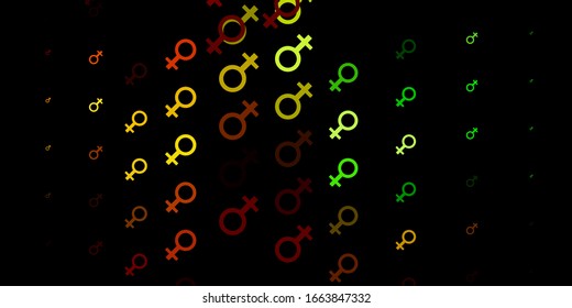 Dark Green, Yellow vector background with woman symbols. Abstract illustration with a depiction of women's power. Elegant design for wallpapers.