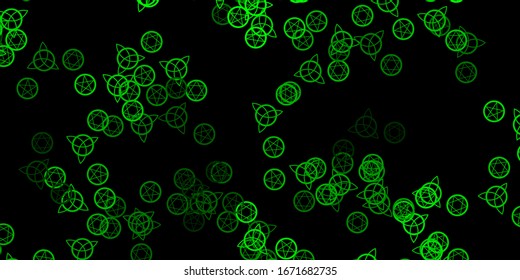 Dark Green, Yellow vector background with occult symbols. Colorful mystic symbols with a gradient in ancient style. Background for esoteric, mystic designs.