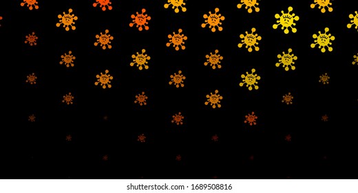 Dark green, yellow vector background with covid-19 symbols. Smart illustration with covid signs in decorative style. Simple design against epidemic information.