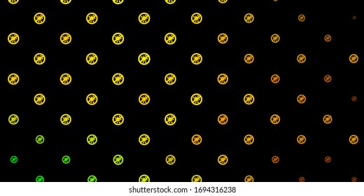 Dark Green, Yellow vector background with covid-19 symbols. Abstract illustration with biological gradient shapes. Wallpaper for health protection.