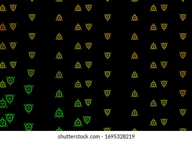 Dunkelgrün, gelbe Vektorillustration mit okkulten Symbolen. Retro-Design in abstraktem Stil mit Hexerei-Formen. Hintergrund für esoterische, mystische Designs.