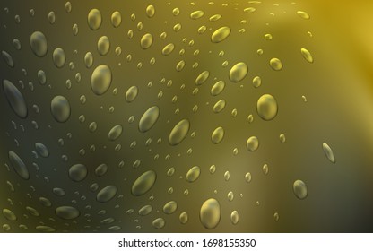 Verde oscuro, fondo vectorial amarillo con puntos. Dibujo abstracto moderno con gotas de agua coloridas. El patrón puede utilizarse para anuncios, folletos de líquido.