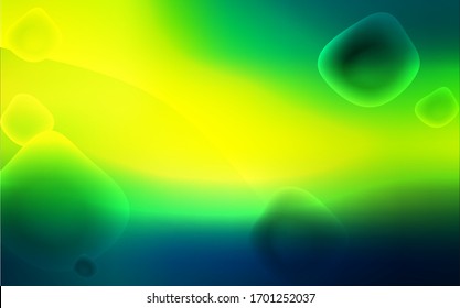 Verde oscuro, fondo vectorial amarillo con formas líquidas. Una muestra con formas de burbuja borrosa. Patrón para el diseño de su empresa.