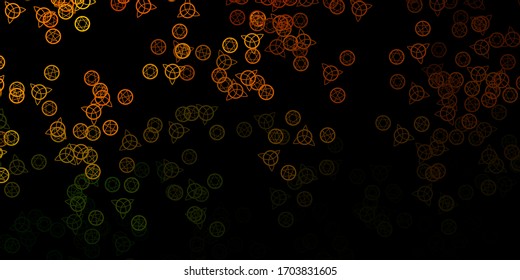 Dark Green, Yellow vector background with occult symbols. Illustration with magical signs of spiritual power. Background for esoteric, mystic designs.