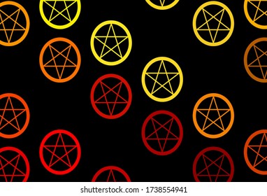 Dark Green, Yellow vector background with occult symbols. Illustration with magical signs of spiritual power. Best design halloween events.