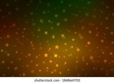 Dark Green, Yellow vector background with beautiful snowflakes, stars. Shining colorful illustration with gradient snow forms. Base part for New Year leaflets.