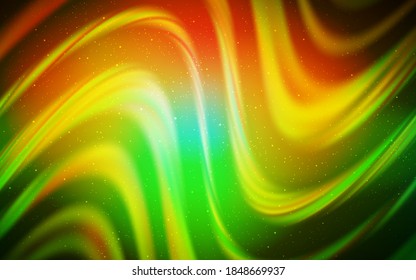 Dark Green, Yellow vector background with astronomical stars. Space stars on blurred abstract background with gradient. Best design for your ad, poster, banner.