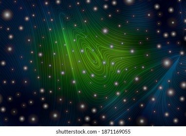 Verde oscuro, fondo vectorial amarillo con círculos, líneas de curva. Fondo abstracto con patrón geométrico degradado. Fondo de escritorio para un teléfono móvil.