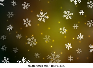 Dark Green, Yellow vector background with beautiful snowflakes, stars. Gradient colorful illustration with snow in christmas style. Base part for New Year leaflets.