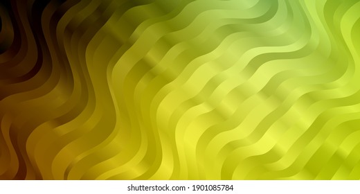 Dunkelgrün, gelber Vektorhintergrund mit verbogenen Linien. Farbige abstrakte Illustration mit Farbverlauf-Kurven. Vorlage für das UI-Design.