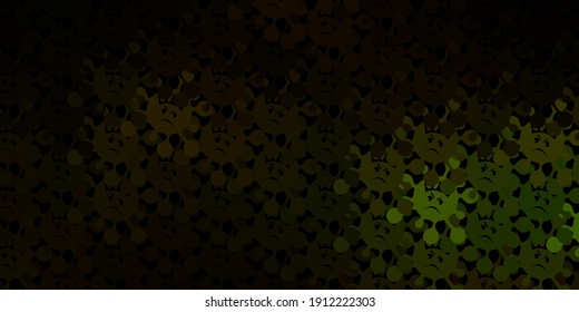 Verde oscuro, fondo vectorial amarillo con símbolos covid-19. Ilustración abstracta colorida con formas médicas degradadas. Diseño simple contra la información epidémica.