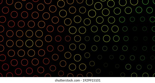 Verde oscuro, fondo vectorial amarillo con círculos. Ilustración con un conjunto de esferas abstractas coloridas y brillantes. Diseño para afiches, pancartas.