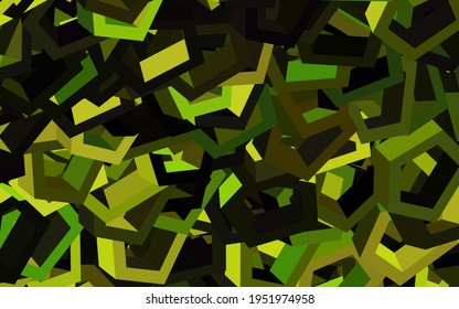 Verde oscuro, fondo vectorial amarillo con un conjunto de hexágonos. Ilustración abstracta con hexágonos coloridos. Diseño para su anuncio comercial.