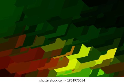 Verde oscuro, fondo vectorial amarillo con hexágonos. Ilustración de hexágonos coloreados en la superficie borrosa. Diseño para afiches y banners de sitios web.