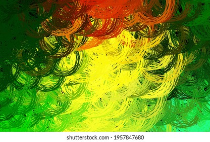 Verde oscuro, fondo vectorial amarillo con líneas irregulares. Ilustración abstracta de gradiente moderno con líneas de banda. Patrón para su diseño.