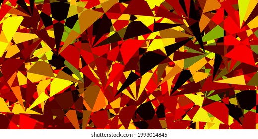 Verde oscuro, fondo vectorial amarillo con triángulos. Ilustración de material web con triángulos abstractos coloridos. Patrón de fondo de pantalla.